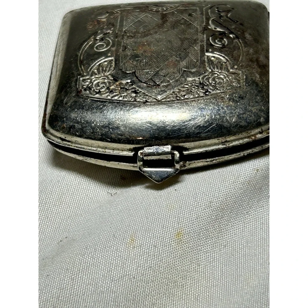 Vintage Art Deco Powder And Rouge Compact With Mirror Silver Tone Metal
